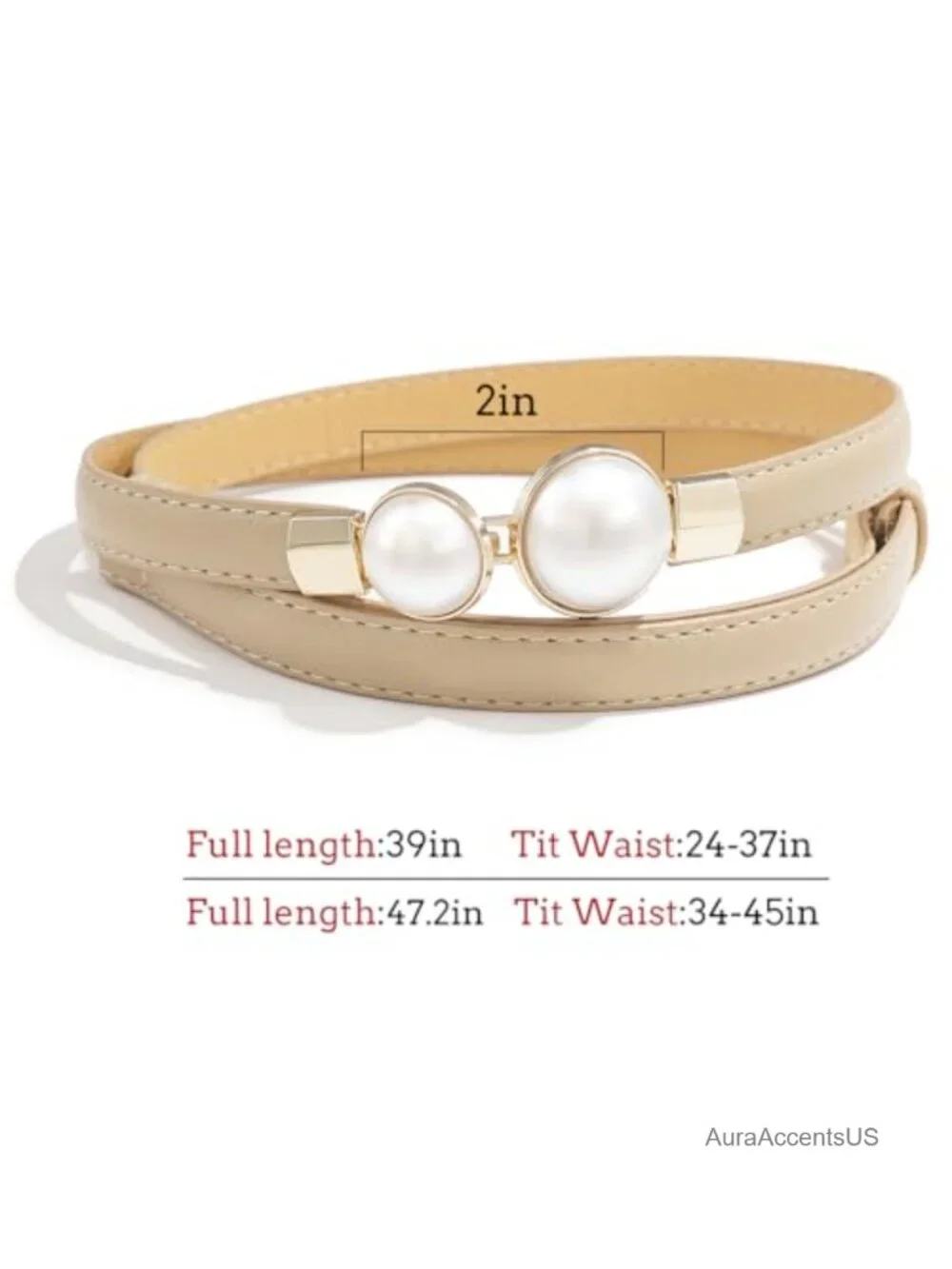 Thin PU Leather Skinny Belt with Pearl Buckle for Dresses